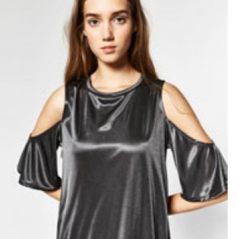 Zara TRF cold shoulder grey dress